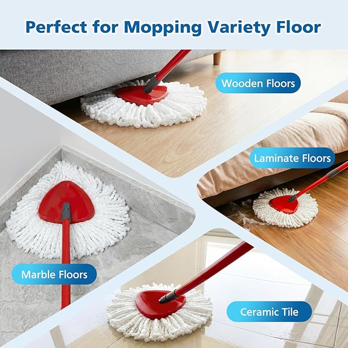 4 Pack Spin Mop Replacement Head Spin Mop Refills Compatible with O Ceda EasyWring 1-Tank System, 100% Microfiber Mop Cleaning Machine Washable Spin Mop Head for Easywring 1 Tank System, White