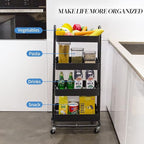 elabo 4-Tier Metal Mesh Utility Rolling Cart, Storage Organizer Trolley Services Cart with Lockable Wheels for Kitchen, Bathroom, Living Room (Black)