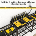 Power Tool Organizer Wall Mount With Charging Station,Upgraded Tool Shelf Load 400 Lbs,10-Tiers With 4 Cordless Drill Rack And 6FT Power Strip,Battery Utility Shelve For Garage Workshop