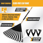 True Temper 20212010 Clog Free Leaf Rake with Hardwood/Steel Handle, 24 in. for Leaves, Grass, Clippings, Twigs, Pine Needles, Acorns, Debris, Black