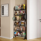 6 Tier Slim Storage Cart with Wheels, Metal Mobile Shelving Unit Organizer Utility Cart for Office Bathroom Kitchen Laundry Room Narrow Places (6inches)