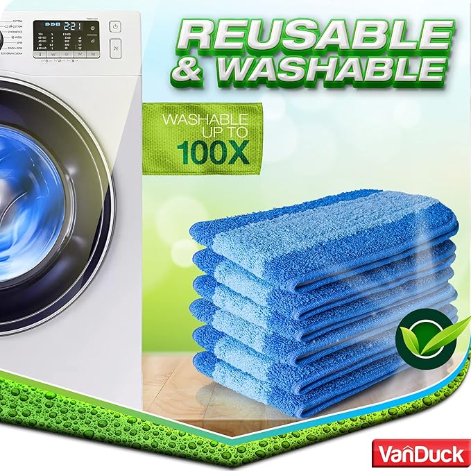 VanDuck Microfiber Cleaning Pads Compatible with Bona Mop (12 Pack) - Microfiber Mop Pads for Hardwood Floor for 18 Inch