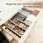 Bamboo Drawer Divider Set of 4, Adjustable Spring-Loaded Drawer Organizer (16.9"-22.2"), 2.3" Height, Suitable for Kitchen, Desk, Bathroom, Clothing, and Miscellaneous Drawer Organization, Natural