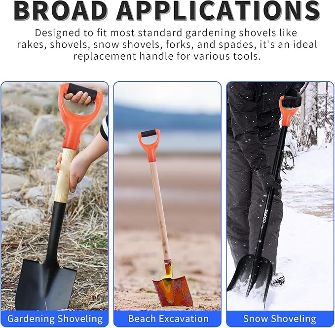 ID 1.26" Orange Shovel D Curved Grip Handle,PVC Shovel D Curved Grip Handle,Plastic Spade Replacement Snow Removal Garden Accessorie Backyard Digging,7.68×5.12-in(H*T)