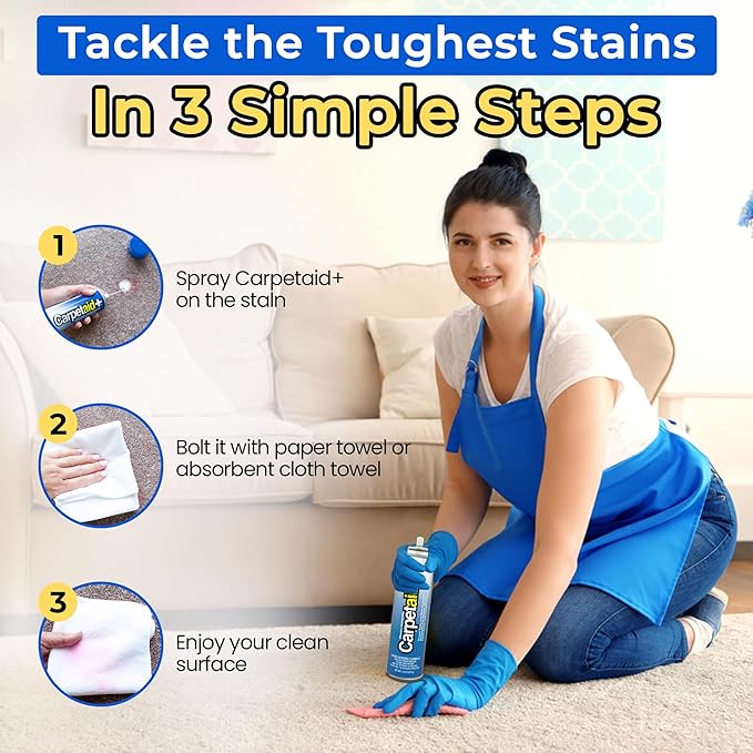 Carpet Aid Spot & Stain Remover, Removes Oil, Grease, Ink, Coffee, Pet Urine & Lipstick from Carpets, Rugs & Upholstery 10 Pk