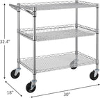Finnhomy 3 Tier Heavy Duty Commercial Grade Utility Cart, Wire Rolling Cart with Handle Bar, Steel Service Cart with Wheels, Utility Shelf Plant Display Shelf Food Storage Trolley, NSF Listed