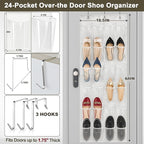 Over the Door Shoe Organizer - 2 Pack Shoe Rack for Door with 24 Pockets and Hooks, Shoe Holder Back of Door Organizers for Shoes, Hanging Shoe Organizer for Space Saving, White