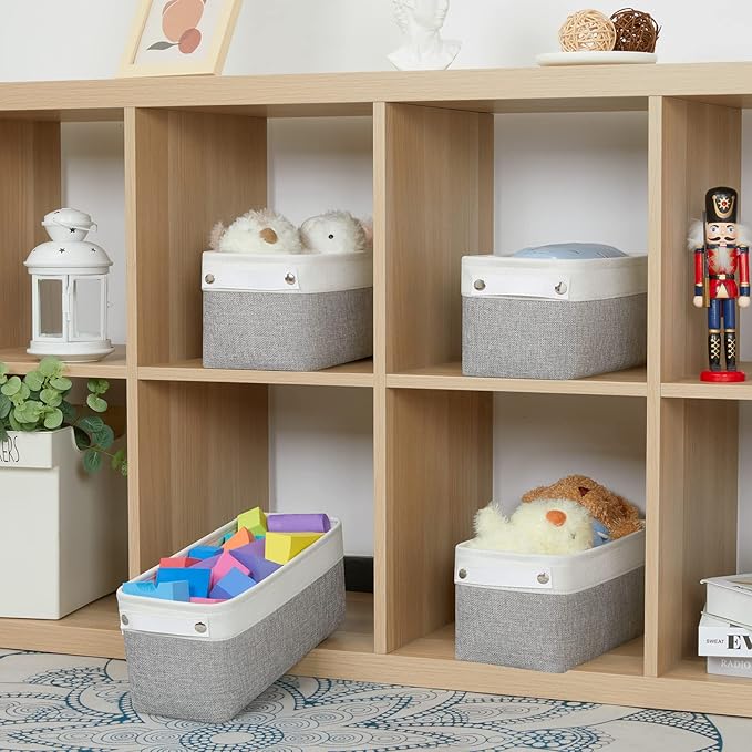 Bidtakay Small Bins for Organization Fabric Baskets for Toilet Paper Storage [4-Pack] Collapsible Narrow Baskets for Towels Socks Organizer Decorative Bins for Nursery Closet Cabinet -15x6x5.5In