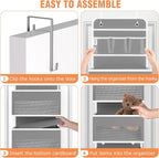 WISELIFE Over The Door Organizer - 6 Shelves Detachable Hanging Bedroom Storage Solution with 5 Large Pockets and 3 PVC Pockets for Dorm Bathroom, Pantry Nursery Baby Essentials (Grey)