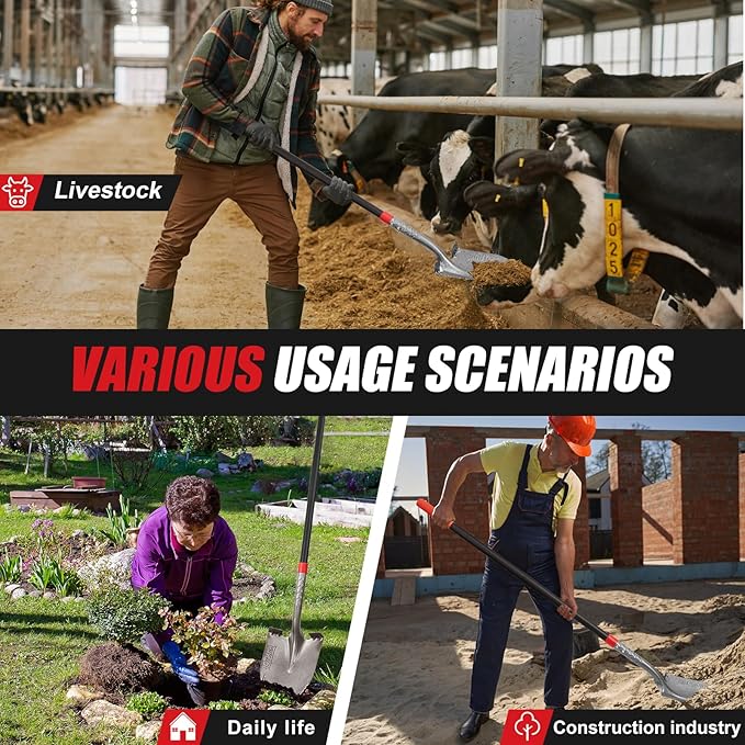 Heavy Duty Garden Tools Digging Shovel Garden Shovel Spade with Long Fiberglass Handle for Digging and Garden Work,58 inches