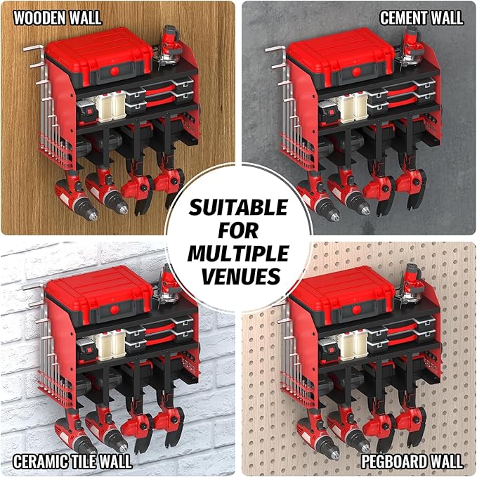 Power Tool Organizer Wall Mount, Utility Racks 3 Layers Storage Rack, Mini Chainsaw, Heavy Duty Iron Garage Tool Organizer Storage for Workshop Shed Pegboard Basement