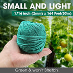Polypropylene Twine - 5/64" Thick, 164 Feet Long for Bundling, Packaging, Gardening and More, Green