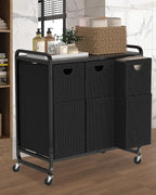 Laundry Sorter 3 Section,Laundry Basket with Wheels,3×15.8 Gal (60L) Laundry Hamper Organizer with Large Wooden Desktop Sorter,Pull-Out and Removable Laundry Bags (Black, 3 Bags - 180L)