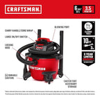 CRAFTSMAN CMXEVBE17584 6 Gallon 3.5 Peak HP Wet Dry Vac, Portable Shop Vacuum Wet and Dry with Filter, Dust Bag, Hose and Attachments for Home, Garage and Automotive Cleaning