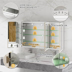 54x30 Lighted Medicine Cabinet with Mirror, Beveled Brushed Nickel Framed Surface or Recessed Fogless Dimmable LED Medicine Cabinet with Outlet, Time Display and Sensor Inner Light