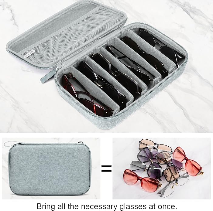 Bukere Travel Sunglasses Organizer Case Adjustable Slot For Multiple Eyeglasses Hard-shell Portable Storage Box for Men Women