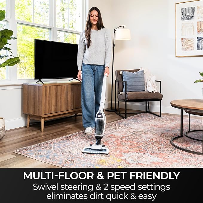 Kenmore 200 Series DS2000 Cordless Stick Vacuum Lightweight Cleaner 2-Speed Power Suction LED Headlight 2-in-1 Handheld for Hardwood Floor, Carpet & Pet Hair