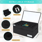 Luvhomee Shoe Storage Organizer, Fits 24 Pairs, Large Shoe Organizer Box for Closet, Clear Foldable Shoes Containers w/Bottom Support, Space Saving Shoe Cubby Storage Boxes w/Reinforced Handles, Black