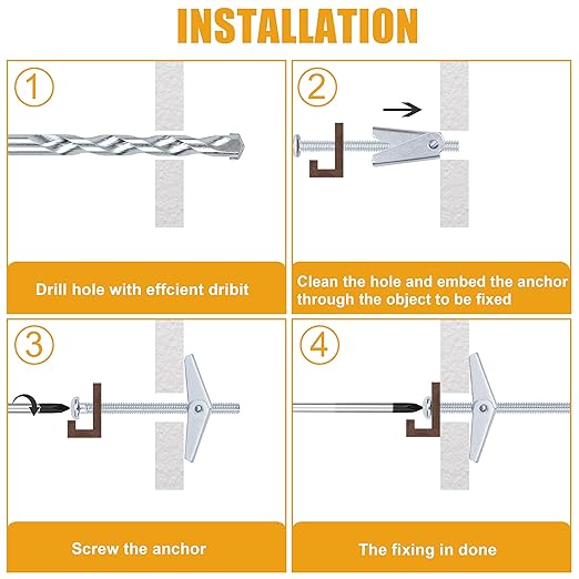 KURUI Hollow Wall Anchors Assorted Kit, 44Pc Heavy Duty Toggle Bolts and Wing Nut Kit, Drywall Anchors Assortment Set, Butterfly Anchors for Hanging Picture Curtain Rod Plant (1/8in, 3/16in, 1/4in)