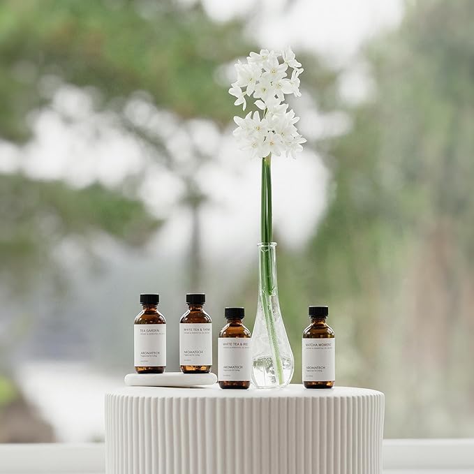 AromaTech The Tea Collection Set | Gift Set of Aroma Diffuser Essential Oils Blend of Matcha Moment, Tea Garden, White Tea & Iris and White tea & Thyme - 60 Milliliter