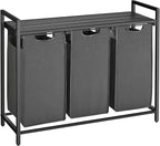 VASAGLE Laundry Hamper, Laundry Basket, Laundry Sorter with 3 Pull-Out and Removable Bags, Shelf, Metal Frame, 3 x 10.6 Gallons (40 L), 36.4 x 13 x 28.4 Inches, Slate Gray and Charcoal Gray UBLH301G01