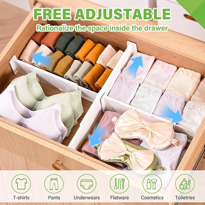 5 Pack Drawer Dividers 3.7" High Slim Organizers Expandable 14.8-25.6" Adjustable Separators for Shallow Drawers Kitchen Utensils Baby Clothes Underwear Storage-White