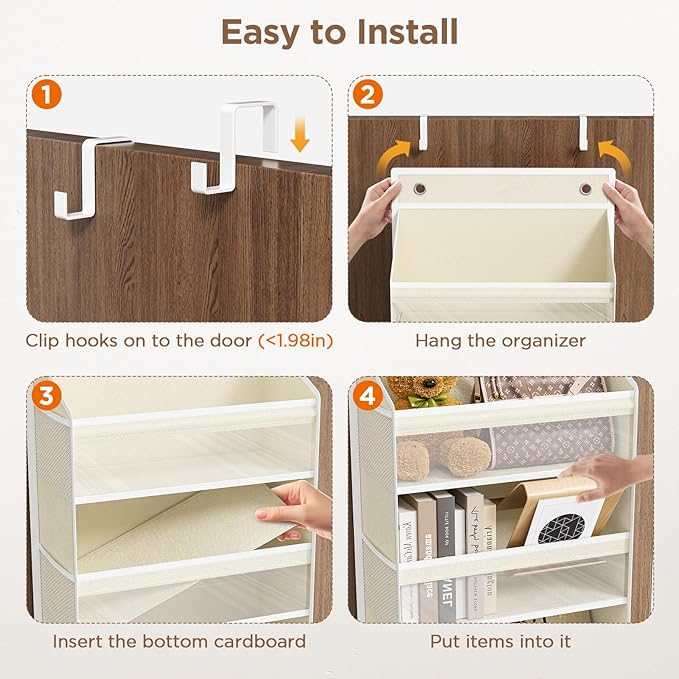 Over The Door Organizer, 6 Shelf Door Hanging Organizers with 6 Large Capacity Pockets, Behind Door Storage Hanging Shelves for Closet Wall Bathroom Bedroom Nursery