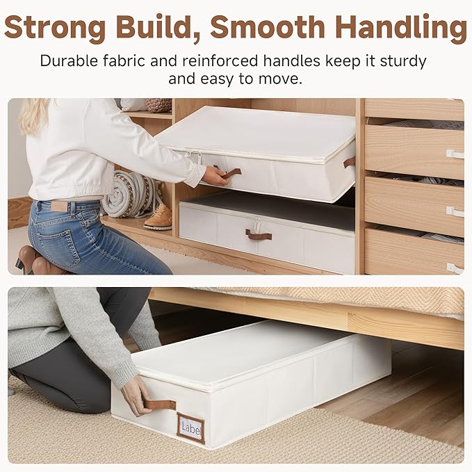StorageWorks Large Underbed Storage with Lid, 2-Pack Under Bed Storage Containers for Clothes, Bedding, and Sweaters, Beige