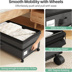 Kitstorack 4 Pack Height-adjustable Under Bed Storage with Wheels, Under Bed Storage Containers,Under Bed Shoe Storage Organizer with Clear Window&Label, Suitable for Clothes Storage, Black