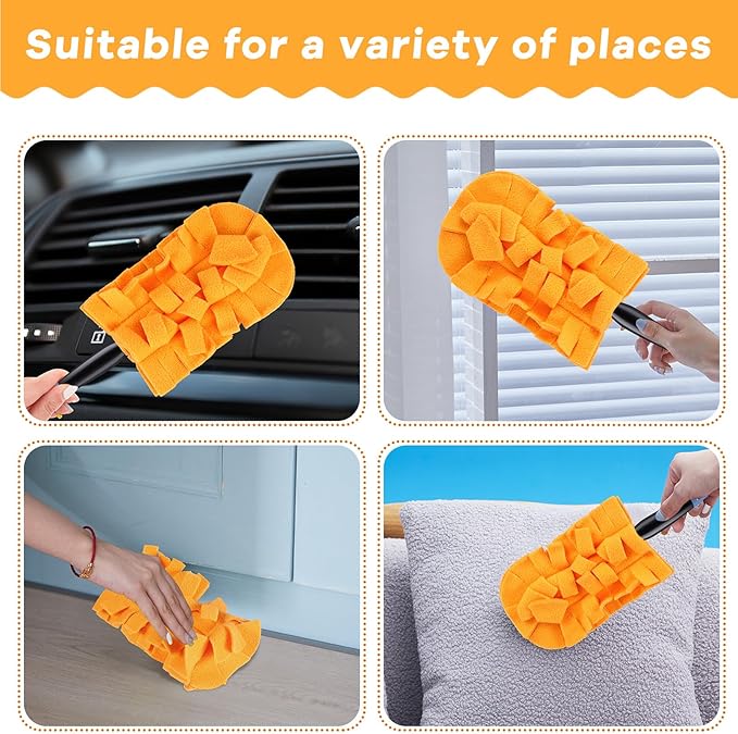 Zubebe 6 Pcs Duster Refill Reusable Fleece Duster Refills Feather Flat Dusters Multi Surface Washable Cleaning Pads Tools for Home, Blinds, Car, Pet, Furniture, Fans (Orange)