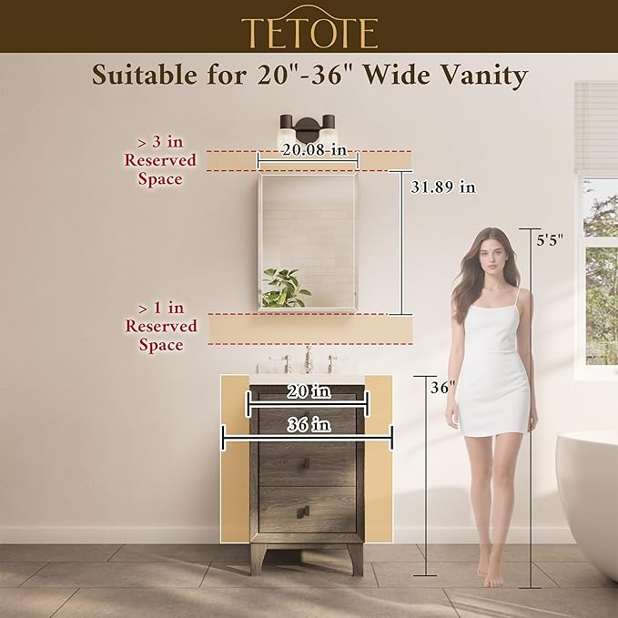 TETOTE 20 x 32 Mirrored Medicine Cabinets for Bathroom with Tempered Beveled Mirror Black Medicine Cabinet Aluminum Cabinet DTC Hinges, Stepless Adjustable Shelves, Recessed/Surface-Mounted