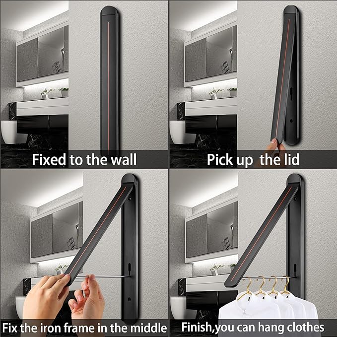 Clothes Drying Rack for Small Laundry Rooms, Clothes Drying Rack Folding Indoor, Wall Mounted Clothes Rack Foldable, (Aluminum, Black)