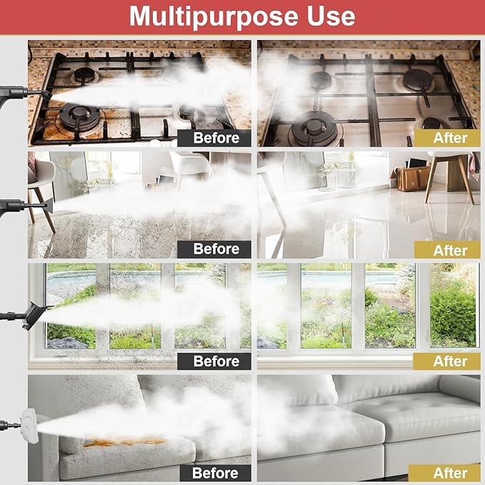 Steam Cleaner for Home, 15s Heat-Up, 1.6L Water Tank, 3-Level Adjustable Handle, Handheld Steam Cleaner for Car Detailing, Dirt, Furniture, Couch, Floor Tile, Bathroom, Bed Bugs, 12Pcs Accessories