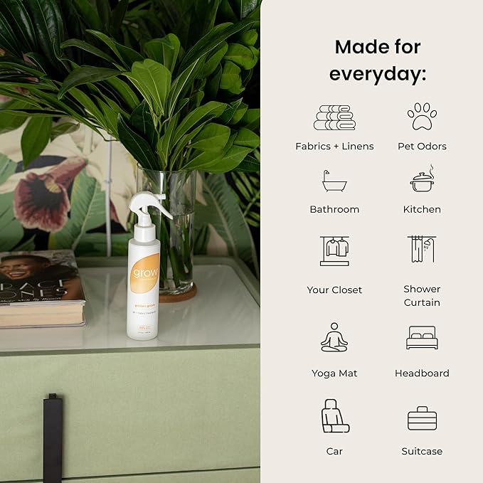 Grow Fragrance 100% Plant-Based Air Freshener Spray | Freshen Fabric & Rooms | Golden Grove Scent - Citrus, Fruits, Watery Green Notes | Made with Natural Essential Oils - 2 Pack, 5 oz each