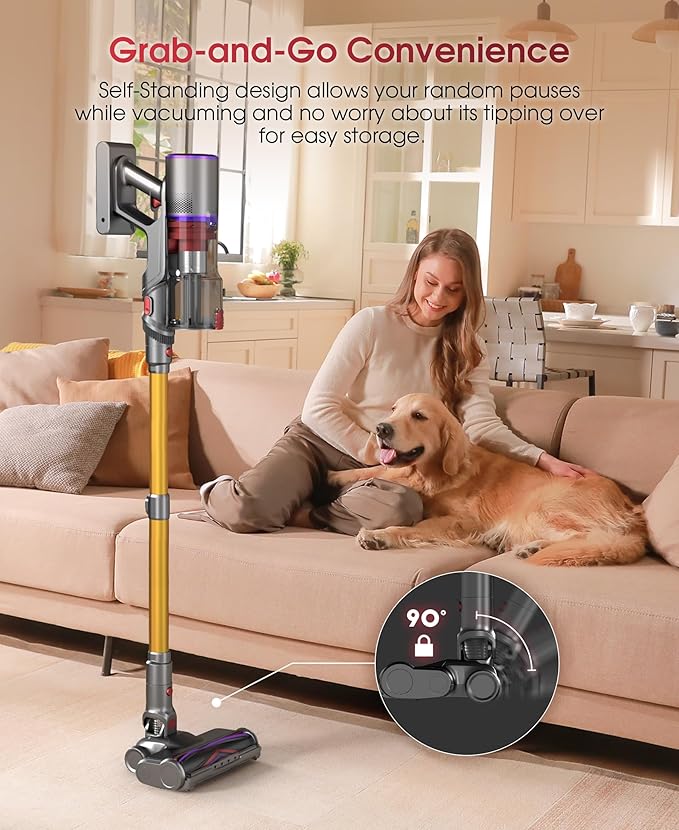 UNINELL HOME Cordless Vacuum Cleaner, 48000Pa 550W 65Mins Vacuum Cleaners for Home,LED Touch Display, Anti-Tangle Stick Vacuum Self-Standing, Vacuum Cordless Rechargeable for Pet Hair/Carpet