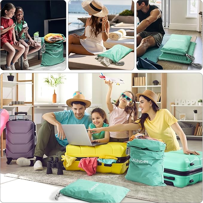 WiseBoy 2 Pack Laundry Bags, Washable Wet Dry Bag, Travel Laundry Bag Dirty Clothes Organizer, Swimming Yoga Bathing Suit Workout Wet Dry Bag - Blue