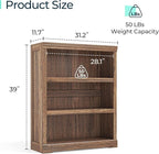 LINSY HOME 3-Tier Bookcase Display Storage Shelves Farmhouse Bookshelf for Home Office, Living Room, Bed Room - Dark Brown