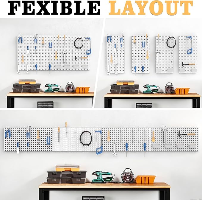 48PCS Metal Pegboard Kit – 12"x24" Tool Storage Wall Organizer Pegboard with Hooks and Bins for Garage, Workshop, Kitchen, Office, and Craft Room (Gray)