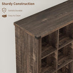 GarveeHome 9 Cube Storage Organizer Bookshelf, 4 Tier Farmhouse Horizontal Bookcase, 37.4 Inch Wood Storage Bookcase for Entryway, Long Low Bookshelves for Living Room-Black Oak