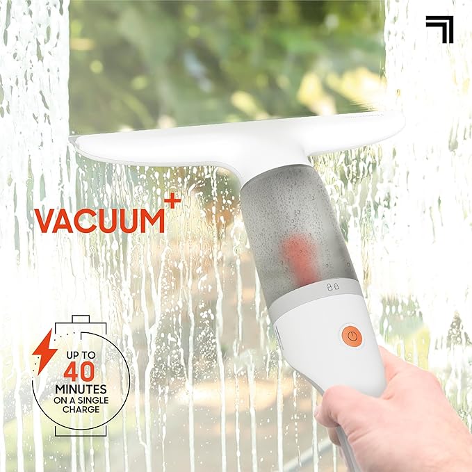 Sharper Image® 2-in-1 Window Vacuum Cleaner Kit – Cordless Squeegee, Spray Bottle, 11" Blade, 2 Washable Microfiber Pads| Cleaning Supplies Tool Set| Glass, Mirrors, Shower, Windows, Car Windshield