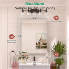 TokeShimi 24x32 Mirrored Medicine Cabinet Recessed or Wall Mount, Aluminum Tempered White Bathroom Medicine Cabinet with Mirror with Stepless Adjustable Storage Metal for Modern Farmhouse