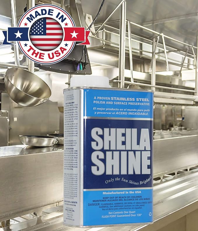 Sheila Shine Stainless Steel Cleaner and Polish with Microfiber Cleaning Cloth, Removes Grease, Fingerprints, Streaks, Household Kitchen Cleaner Spray for Stainless Steel & Appliances-1Qt. Can & Cloth