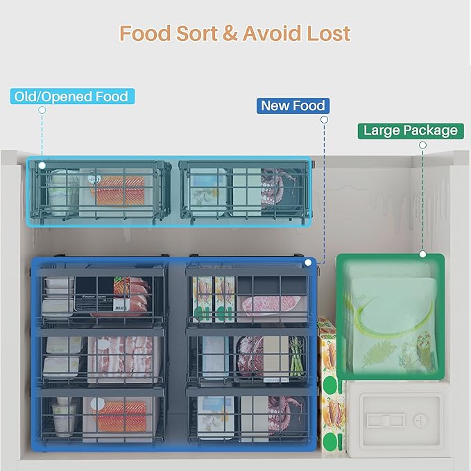 UMDONX Freezer Organizer Bins – Expandable from 11.2" to 17.7", Fit 5–10 Cu.Ft Chest Freezer, Hanging Storage Baskets for Deep Freezer, Easy Slide Access, 2 Pack (Black)