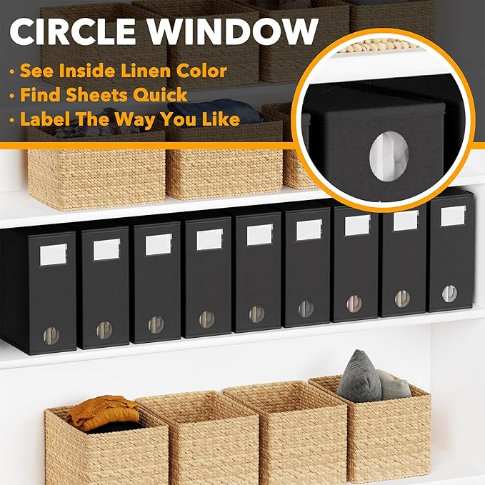 SpaceAid 9 Pack Bed Sheet Organizers and Storage, Foldable Sheet Organizer with Window for Linen Closet, Set Folder Keeper for Queen & King Size Bedding Storage (Black)