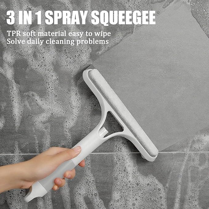 3 in 1 Spray Squeegee, WindowSqueegee with Spray 3 in 1 WindowSqueegee Cleaner, Spray WindowSqueegee Cleaner Tool with SprayBottle, for Car, Home, Kitchen Window (White)