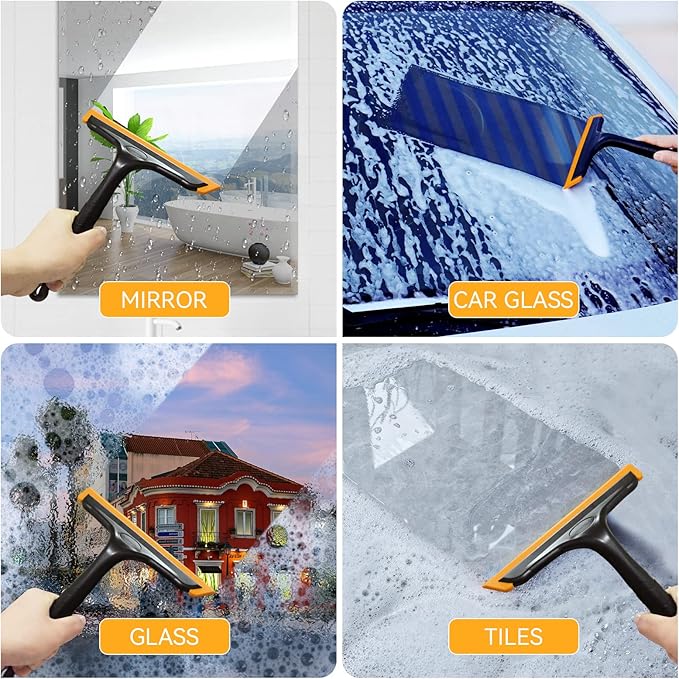 Shower Squeegee for Glass Doors, Bathroom Squeegee for Shower, Window Squeegee, Home Bathroom Silicone Cleaner Tool, Suitable for Bathroom, Kitchen, Tile, Mirror, Car Glass, by LTLUTU, 8in Black