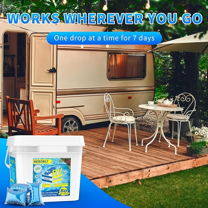 RV Toilet Treatment Drop Ins, Extra Strength Septic Tank Treatment & Cleaner, Waste Breakdown/Odor Control, RV Black Tank Treatment for RVs, Boats & Portable Toilets, Odor Eliminator (50 Pack)