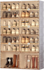 ANTBOX Portable Shoe Rack Organizer for Closet Entryway, Stackable Sneaker Storage Shoe Cabinet with Magnetic Clear Door, Large Plastic Storage containers Bins with Lids 7 Tiers 28 Pairs