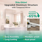 TokeShimi 20x32 Bathroom Cabinet Mirror Tempered, Aluminum Silver Recessed Medicine Cabinet with Mirror Frameless Stepless Adjustable Shelf, Surface Mount Medicine Cabinet for Bathroom