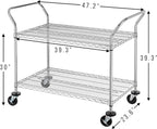 Finnhomy 2-Tier Commercial Grade Rolling Cart, Heavy Duty Utility Cart, Carts with Wheels and Handles, Kitchen Carts on Wheels, Metal Cart with 600 lbs Capacity, Shelf Size 24" D x 40" W, NSF